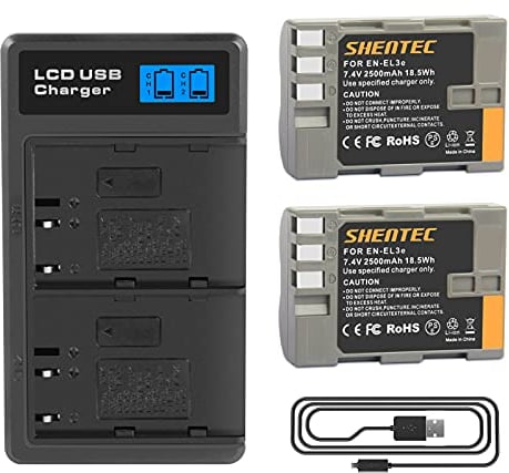 Shentec 2 Pack Replacement Battery for Digital Camera and Dual Charger Compatible with EN-EL3e EN-EL3a EN-EL3 D50 D70 D70S D80 D90 D700D100 D200 D300 D300s
