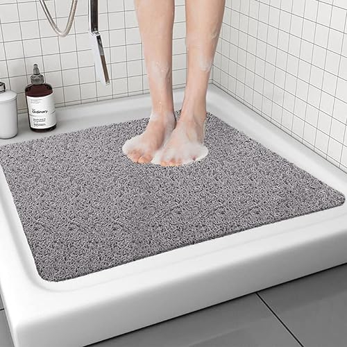 Tapis de douche carré en luffa antidérapant et anti-moisissure pour salle de bain et sol humide Gris 60 x 60 cm