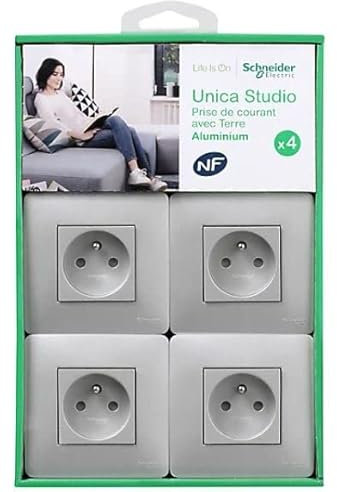 Schneider Prises Aluminium Unica, 2P+T 16A, Lot de 4