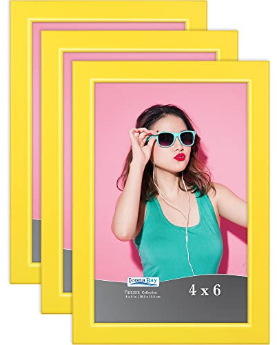 Icona Bay – Bilderrahmen 10 x 15 cm – Gelb, 3er-Packung – Massivholzrahmen im skandinavischen Stil für Fotos – Pizzazz-Kollektion