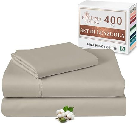 Pizuna Set Lenzuola letto singolo Cotone 90x200 cm Gris Pardo, 400 fili con trama Sateen in 100% Cotone a fiocco lungo Completo lenzuola con 1 lenzuolo con angoli, 1 lenzuolo sopra, 1 federa