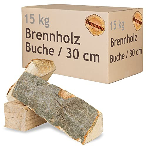 Brennholz Kaminholz Holz 5-500 kg Für Ofen und Kamin Kaminofen Feuerschale Grill Buche Feuerholz Buchenholz Holzscheite Wood 30 cm flameup, Menge:15 kg