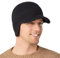 KorhLeoh Men's Winter Visor Hat Beanie Hat with Earflaps - Short Brim Knitted Baseball Cap Outdoor Fleece Lined Skull Ski Cap, Black, One size