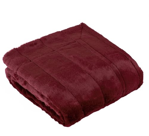Paoletti Empress Throw (Ruby - 130x180cm) | Luxury Heavyweight Soft Faux Fur Elegant Minimalist Decorative Sofa Bed Blanket