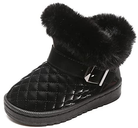 Maeau Stivali da neve impermeabili per neonati, ragazze e ragazzi, in pelle, con calda imbottitura, per bambini, ragazze e ragazzi, stivali invernali antiscivolo, spessi, 19-30 EU, 01 nero, 28 EU
