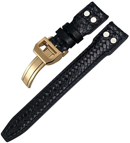 HAODEE Bracelet de montre en cuir véritable tissé à rivets de 20 mm, 21 mm, 22 mm, convient pour IWC Big Pilot Portugieser Pilot IW3777 Seiko Bracelet de montre en cuir de vache (couleur : carré rose