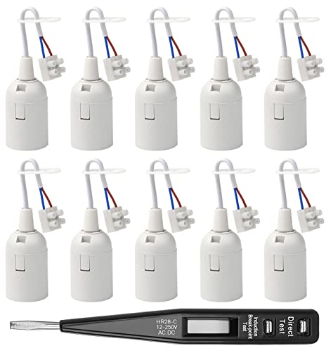 10 Stücke Fassung E27 Renovierfassung Lampenfassung Baustellenfassung E27+VDE-Spannungsprüfer, Baufassung mit Kabel,Schwarze Renovierfassung, Baustellenfassung