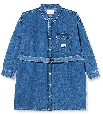 Calvin Klein Jeans Damen Belted Shirt Dress Plus J20J222349 Jeanskleider, Denim (Denim Light), 3XL