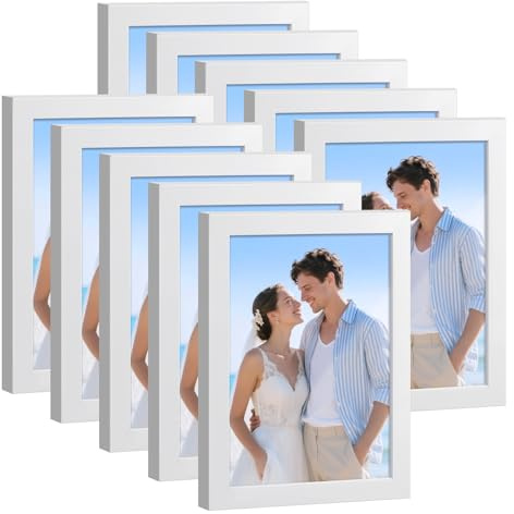 HappyHapi 4x6 Picture Frame Set of 10, Wall or Tabletop Display, White