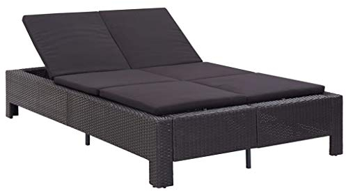 Keketa Sonnenliege für 2 Personen mit Auflage Gartenliege Lounge Doppelliege Relaxliege Sonnenbett Doppelbett Verstellbar Gartenmöbel Liegestuhl Schwarz Poly Rattan