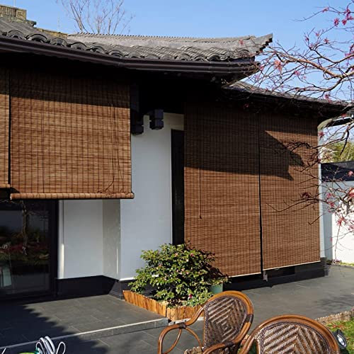 DUYULIANG Store Enrouleur en Bambou, Store Venitien Bois Rétro Décoratifs, Rideau Moisissure Imperméable, Facile À Assembler, Naturelle Marron Noir Rideaux Occultant pour Fenêtres Extérieur Intérieur