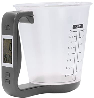 Caraffa Graduata con Bilancia Elettronica Digitale 1 kg con Display LCD, Bilancia da Cucina Digitale E Misurino, Pesi E Temperature Possono Essere Misurati Portatile per L'uso Quotidiano(Negro)