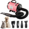 Hundefön Pet Dryer, 2800W Blower Hundefön, Hundefön sehr leise Einstellbare Geschwindigkeit und Wärme, Hundetrockner Haustier Hundepflege Haartrockner-Trockner-Gebläse mit 4 Verschiedenen Düsen (Rosa)
