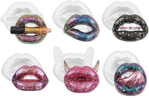 6 Pieces Silicone Lips Keychain Resin Casting Mold, Pendant Jewelry Epoxy Molds Aromatherapy Agate Chocolate Baking Mould Art Decor Handmade Craft