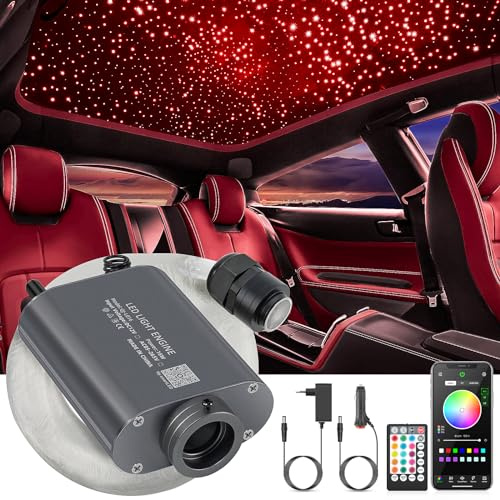 SUNKENET 16W Sternenhimmel Auto, 400pcs of (0.75+1.0+1.5mm)*3m Sternenhimmel Glasfaser RGBW Bluetooth-APP/Fernbedienung Led Glasfaser Licht für Auto/Decke/Theater