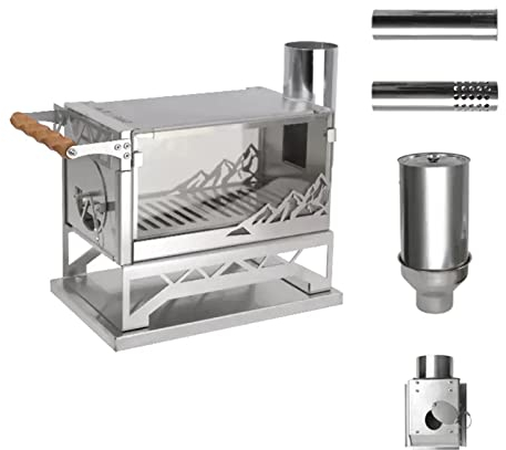CukYi Zeltofen Tragbarer Outdoor-Holzofen mit Kaminrohr für Wintercamping, Jagen, Kochen, Wandern, Angeln, Rucksackreisen