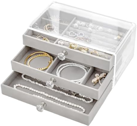 UptVin Schmuckkästchen für Damen, Dreifach Acryl Schmuckkasten, Schmuckschatulle Jewelry Organizer