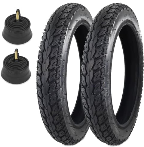 GRELiving 2er-Pack 14 Zoll E-Bike Reifen 14x2.125 Fahrradmantel 57-254 Plus 2er-Pack 14 Zoll Schlauch 14x1.75/2.125 45 ° Ventil Tire Fuer Kids Bike/Ebike/BMX