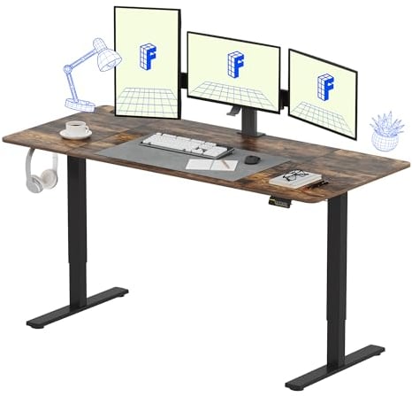 FLEXISPOT 180 * 80cm Electric Standing Desk Adjustable Standing Desk Sit Stand Up Desk Computer Desk with Hook Memory Function for Office and Home (Rustic brown+Black)