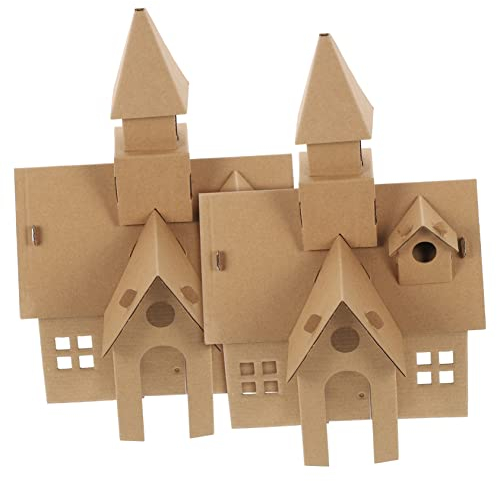 KONTONTY Selbstgemacht Montieren Spielzeug Kinder 2 Stück Papphaus Burg Bauspielzeug Kreatives Graffiti Zubehör Lernspielzeug Für Kinderzimmer Dekoration