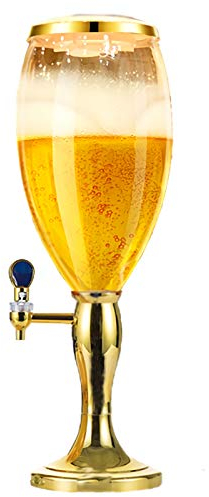 Beer Tower Dispenser 100 Oz Beer Dispenser, Beer Kegerator Mini with Ice Tube Faucet and Lights for Home Bar Pub Party Restaurant, 3L Drink Tower (Color : Gold)