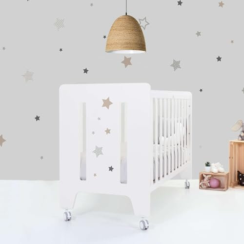Alondra Cuna Colecho Bebe Completa con Colchon 120x60 Madera con Ruedas para Fijar la Cuna a la Cama. Cuna colecho Completa, Altura Regulable, Uso de 0 a 3 años. (Cuna + Kit Colecho + Colchón), C139A