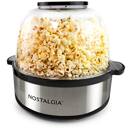Nostalgia Classic Electric Popcorn Maker Makes 24 Cups, Large Lid Works As Serving Bowl, Quick Heat Technology, for Corn Kettle and Roasted Nuts, Stainless Steel