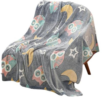 Flanell Decke, Bürodecke,Cartoon Decke, Sofadecke, Kinderdecke-Blaue Eule-130 * 150 cm