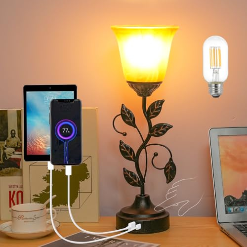 LogtBleem Retro Tischlampe, Industrielle Tischlampe aus Metall, Leaf Vine Tischlampe Dekorative Nachttischlampe, Vintage Edison Nachttischlampe für das Wohnzimmer, mit Schalter (E27 Birne Inklusive)