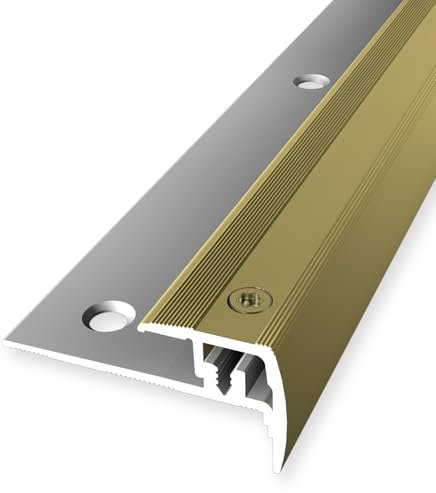 Treppenkantenprofil 21 x 21.5 x 1000 mm Winkelprofil Aluminium Geriffelt Versenkt Gebohrt Gold Einfasshöhe 4-9 mm Küberit