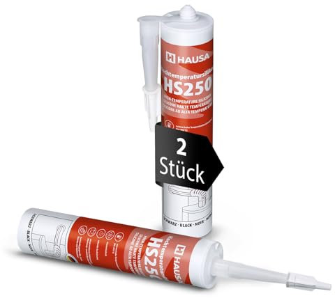 Hausa HS250 Profi Hochtemperatur Silikon schwarz 2 x 300ml Kartuschen Dichtmasse +305°C Dichtstoff zum Kleben Abdichten von Öfen Kochfeldern Motoren dauerelastisch Öl-, Benzin- & Hitzebeständig