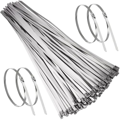 LCOUACEO Fascette Metalliche 350 x 4,6 mm, 100 Pezzi Fascette in Acciaio Inox Autobloccanti, Fascette Inox Adatto per Avvolgimenti di Scarico, Fasci di Cavi, Manutenzione del Giardino e Tende da Sole