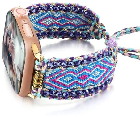 HARAVAL Boho Braided Band Compatible with Apple Watch mm Women, Woven Friendship Bracelet Handmade Beaded Adjustable Strap for iWatch SE Ultra 2 Series