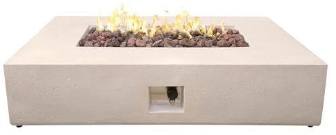 Field & Flame Liana Rectangle Gas Fire Pit in Travertine