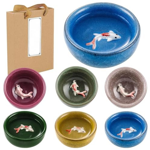 yeeplant Koreanische Soju Schnapsgläser Keramik Koi Fisch Design Ice Crackle Finish 6 Stück, 6,1 x 3 cm, 42,5 g Fassungsvermögen, Multifunktional, Ideal für Zuhause, Restaurant, Party oder Camping