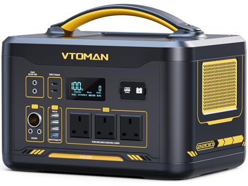 VTOMAN Jump 2200 Portable Power Station 2200W(Peak 4400W) - 1548Wh LiFePO4 Solar Power Generator 2200W Constant-Power Battery Powered Generator, Dual PD 100W Type-C, Capacity Expandable to 3096Wh