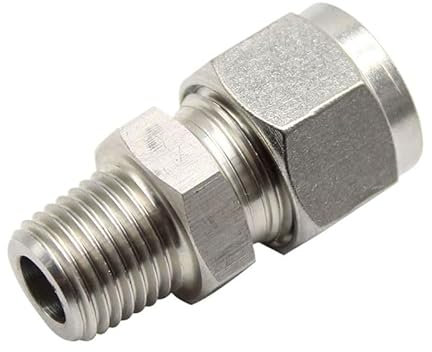 KXJSYL Tool Raccord mâle à Compression Swagelok en Acier Inoxydable, 1 pièce, 3 4 6 8 10 12mm X 1/8 1/4 3/8 1/2, Tuyau BSPT(Tube OD 10mm,1/8)