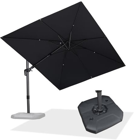 PURPLE LEAF Twist Sonnenschirm mit Ständer 360 cm x 270 cm, Ampelschirm Groß, Kippbar Gartenschirm mit Kurbel, Gestell Aluminium, Neigung am Mast, 360° Rotation, UV-beständig, Grau