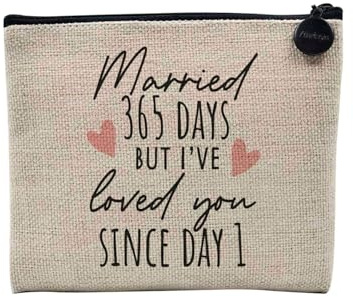 Tasche aus Leinen – Married 365 Days But Loved You Since Day 1 Hochzeitstag Feier Geschenkidee Paar Hochzeit – Kosmetiktasche aus Leinen in Leinenoptik – Geldbörse – 15 x 10 cm, 365 Tage 2, 15 x 10