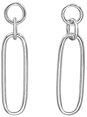 Silverly 925 Sterling Silber Oval Circle Link Tropfen Ohrringe für Damen | Büroklammerketten-Design | Zierliche Minimalistische Creolen | Klassischer Hypoallergener Schmuck | Geometrische Ohrstecker