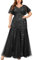 MISSMAY Women's Plus Size Sequins Lace Tulle Sweetheart Neck Ruffle Sleeves Formal Evening Party Maxi Dress (1XL, Black)