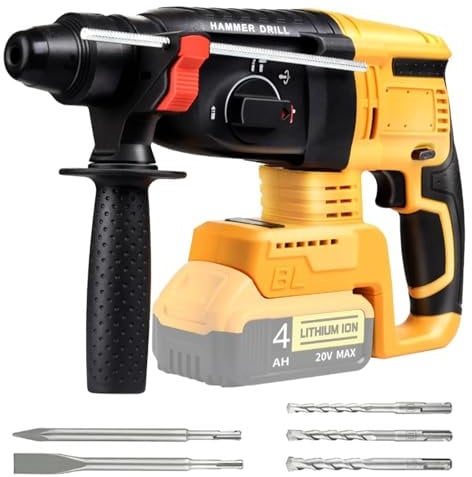 LIROPAU Trapano a batteria senza fili compatibile con batteria DeWalt 20 V Max, SDS Plus, senza spazzole, con 5 punte da trapano per calcestruzzo, muratura, legno (batterie e caricabatterie esclusi