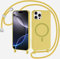 SLWYF Compatible with iPhone 12 Pro Max Wireless Charging, Shockproof Removable Phone Case with Strap Adjustable Neck Cord Necklace Soft Cover for iPhone 12 Pro Max, Lemon yellow