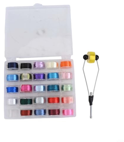 Kit di fili per la costruzione di mosche 200D, 25 bobine con porta bobina, strumento per la realizzazione di esche per ami da pesca a mosca, 6-14#, lunghezza 60 m