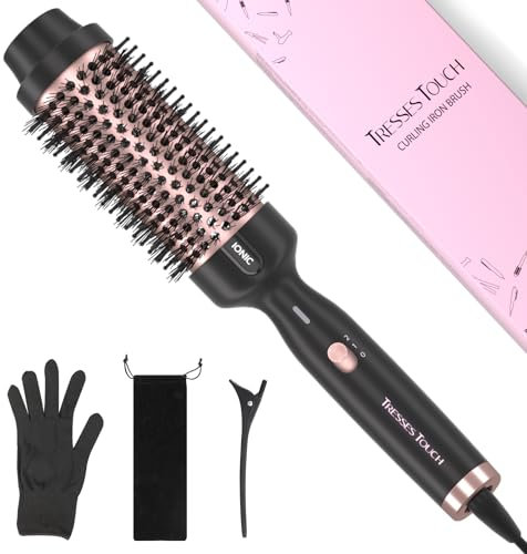 Tresses Touch Thermobürste, 1.77 Inch Stylingbürsten Negativ-Ionen, Wärmebürste Rundbürste mit 2 Temperaturstufen, Universal-Spannung, Tourmalin-Keramik, Dual-PTC 30s-Schnellwärmung, Roségold