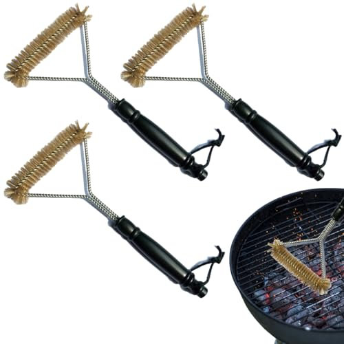 Grillbürste,3pcs Three-Sided Grill Brush Dreiseitige Grillbürste,Grillreiniger Bürste,Grill Reinigungsbürste,Triangel-Bürste BBQ,Grillbürste mit Messingborsten für Holzkohle Gas und Elektrogrill