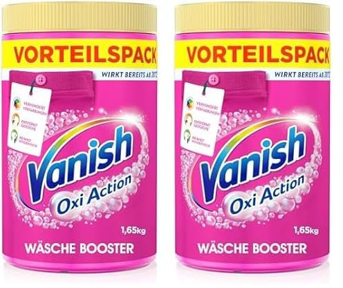 Vanish Oxi Action Pulver Pink – 1 x 1,65 kg – Fleckenentferner und Wäsche-Booster Pulver ohne Chlor – Für bunte Wäsche (Packung mit 2)
