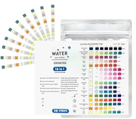 50 Stück Trinkwasser Teststreifen, 16 in 1 Wassertester Trinkwasser, Wasserhärte Teststreifen, Trinkwasser Testband zur Einfachen Prüfung der Wasserqualität