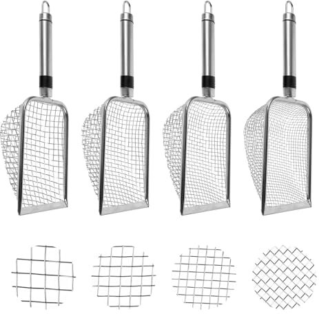 TUAKIMCE 4 Pack Gardening Soil Mesh Sifter - 2/2.8/3.8/5mm Garden Sieve with Stainless Steel Handle - Garden Riddle Mesh - Gardening Sand Mesh Sifter for Sieving Top Soil, Stones, Coarse Sand