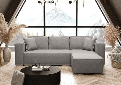 AXLIVING Hellgrau Ecksofa mit Schlaffunktion Vinoria L-Form 255 cm Rechts